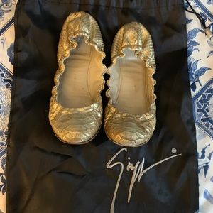 Giuseppe Zanotti Gold Snakeskin Ballet Flats